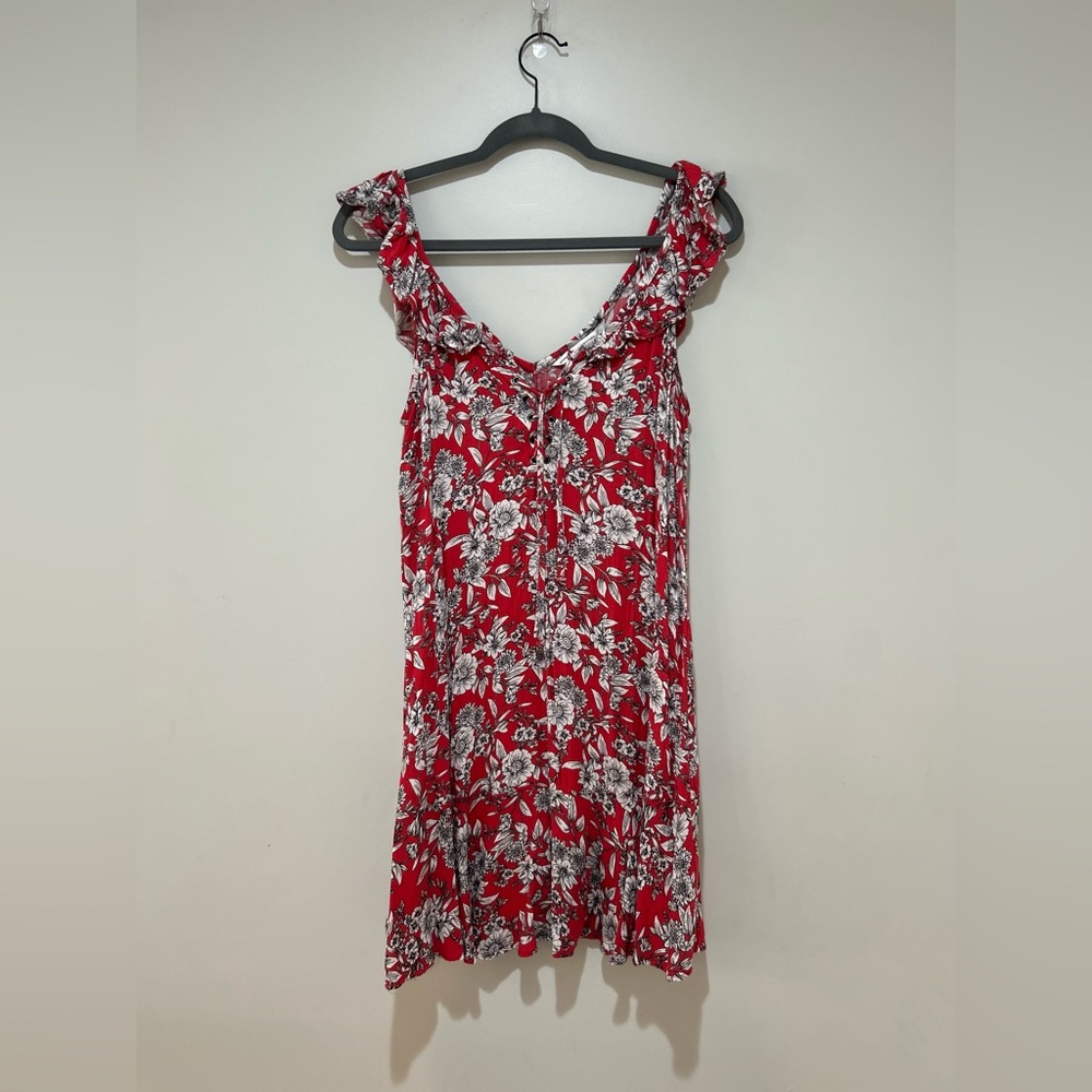 American Eagle Outfitters Red and White Ruffled Tiered Sundress